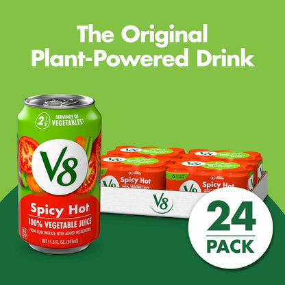 V8 Spicy Hot 100% Vegetable Juice – Clean-Label Vegetable Ritual for Bath Time and Self-Care Sundays, 24 Pack