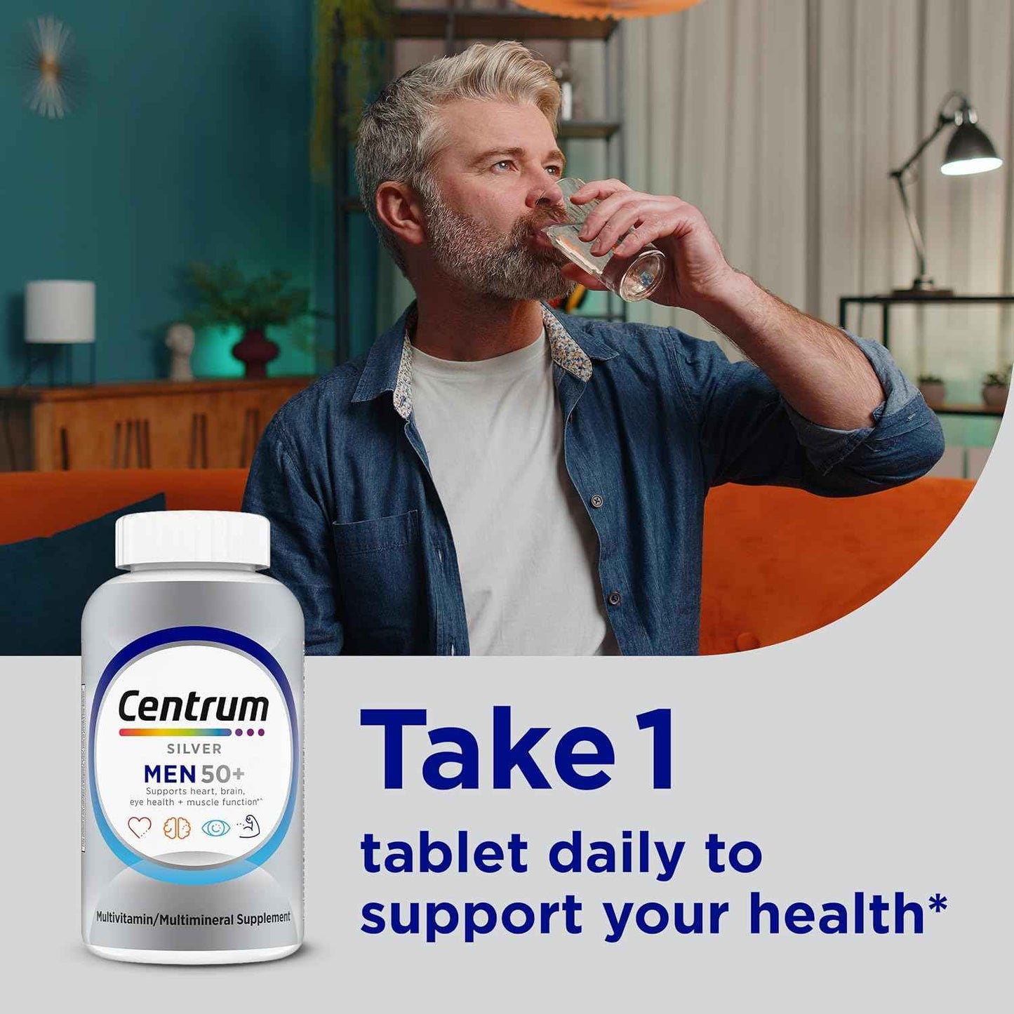 Centrum Silver Men's 50+ Multivitamin with Vitamin D3, B-Vitamins, Zinc for Memory and Cognition - 200 Tablets