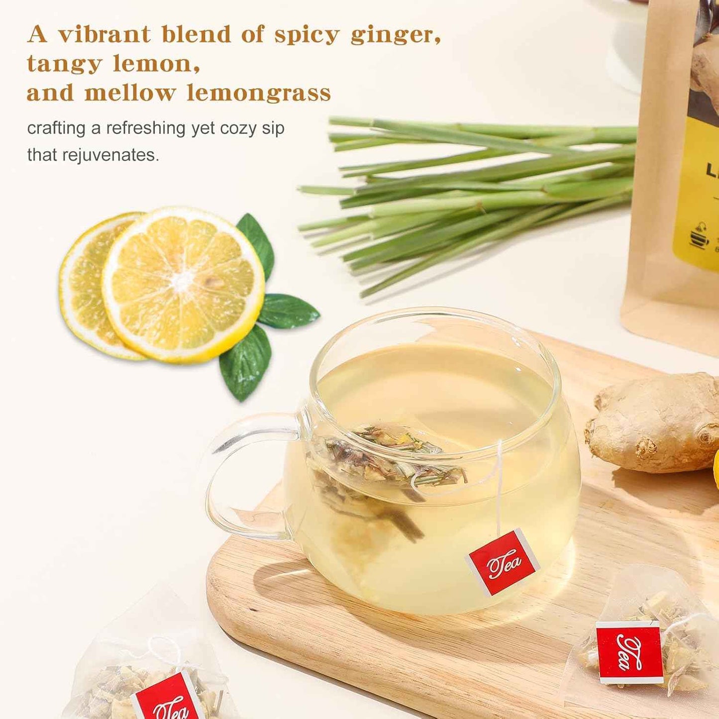 FullChea Lemon Ginger Herbal Tea – Elegant Housewarming Present for the Tea Lover in Your Life