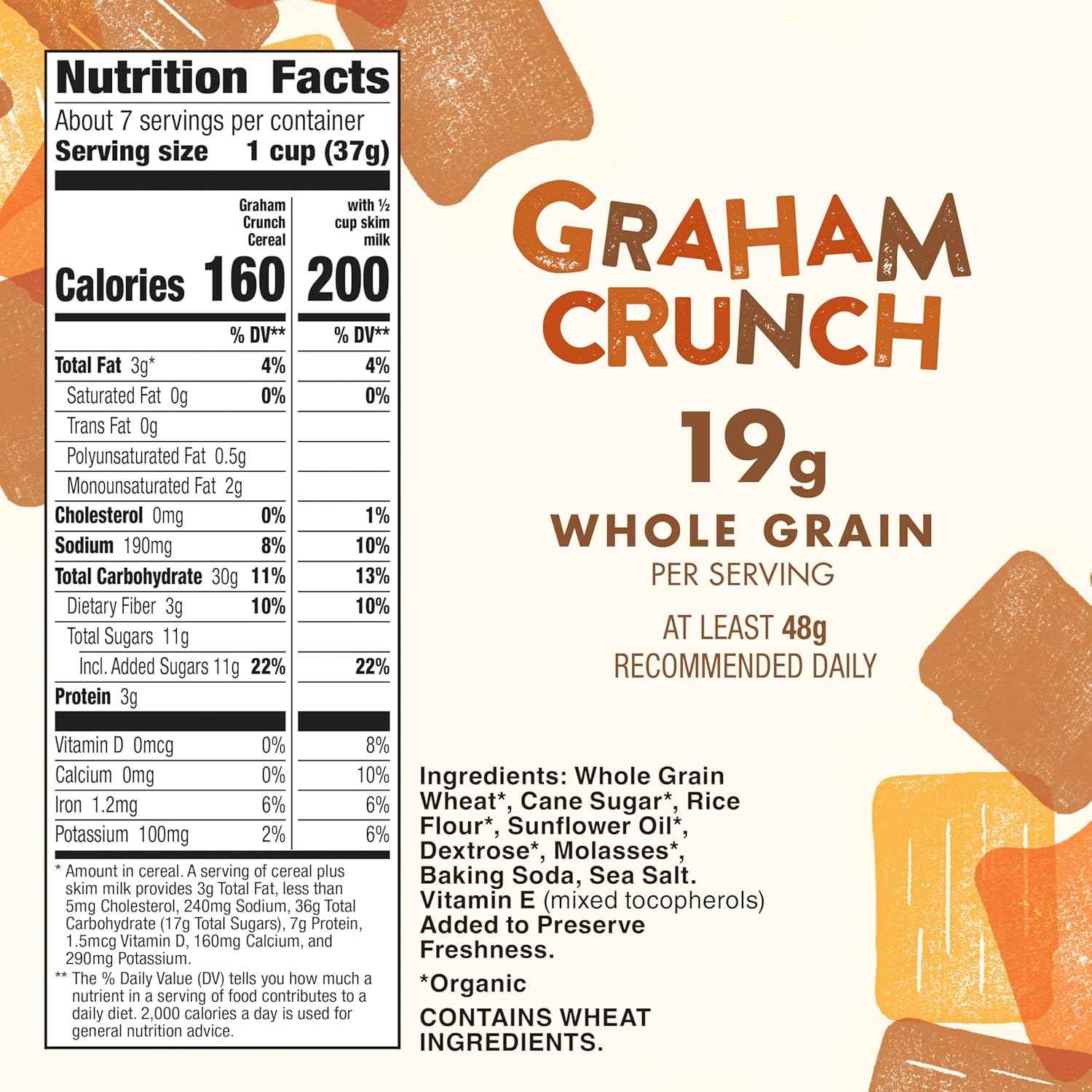 Cascadian Farm Organic Graham Crunch Cereal – Organic Breakfast Bowl for Alpha-Gal Friendly Comfort Food Routines