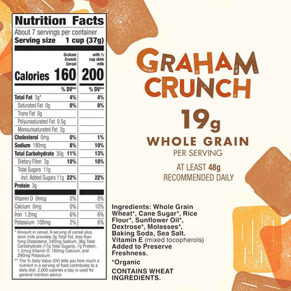 Cascadian Farm Organic Graham Crunch Cereal – Organic Breakfast Bowl for Alpha-Gal Friendly Comfort Food Routines