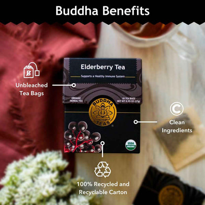 Buddha Teas Elderberry Tea Bags – Antioxidant-Rich Bedtime Brew for Cold & Flu Season Self-Care