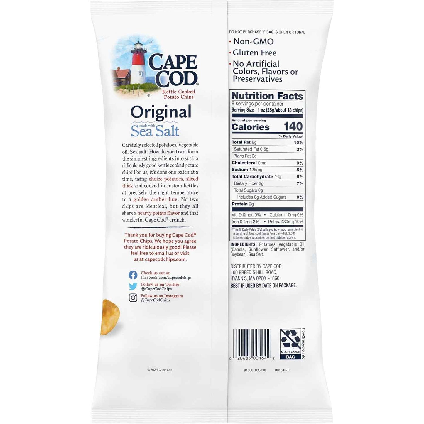 Cape Cod Less Fat Original Kettle Chips – Simple Ingredient Pantry Staple for Clean Kitchens
