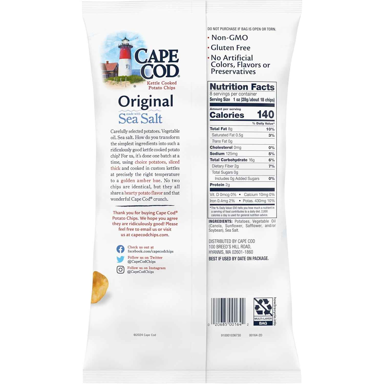 Cape Cod Less Fat Original Kettle Chips – Simple Ingredient Pantry Staple for Clean Kitchens