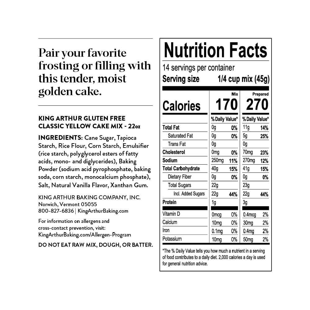 King Arthur Gluten-Free Yellow Cake Mix – Safe Birthday Treat for Kids with Celiac, 22 oz Mix for Layer Cakes and Cupcakes