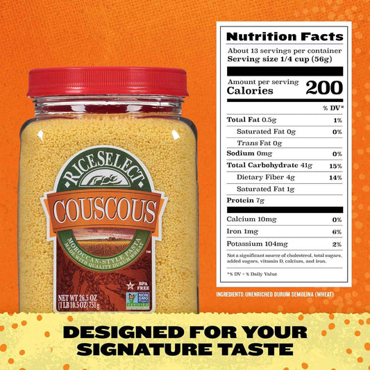RiceSelect Couscous – Kid-Friendly Family Pasta Side for Lunchboxes and Weeknight Dinners, 5-Minute Prep