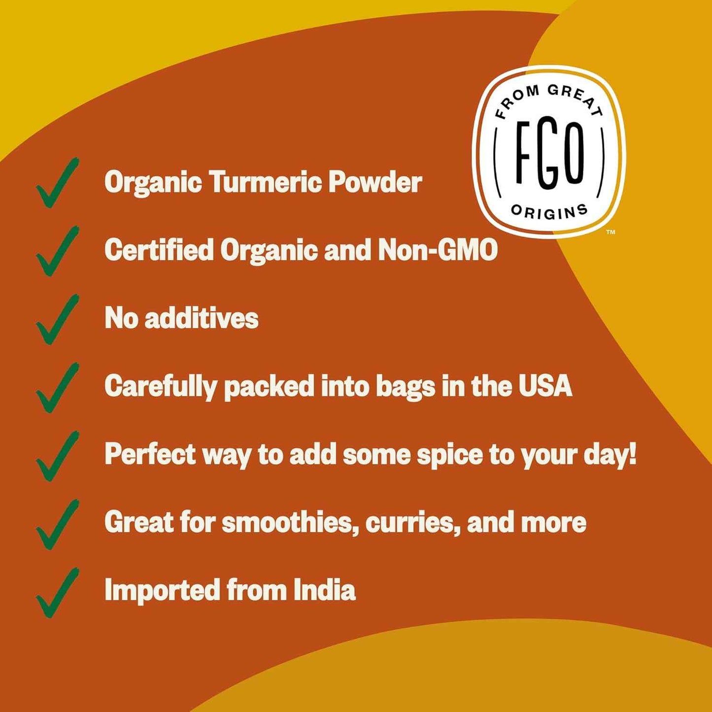 FGO Organic Turmeric Powder – Clean-Label Supplement Spice for Holistic Wellness Routines, Resealable 8oz Pouch