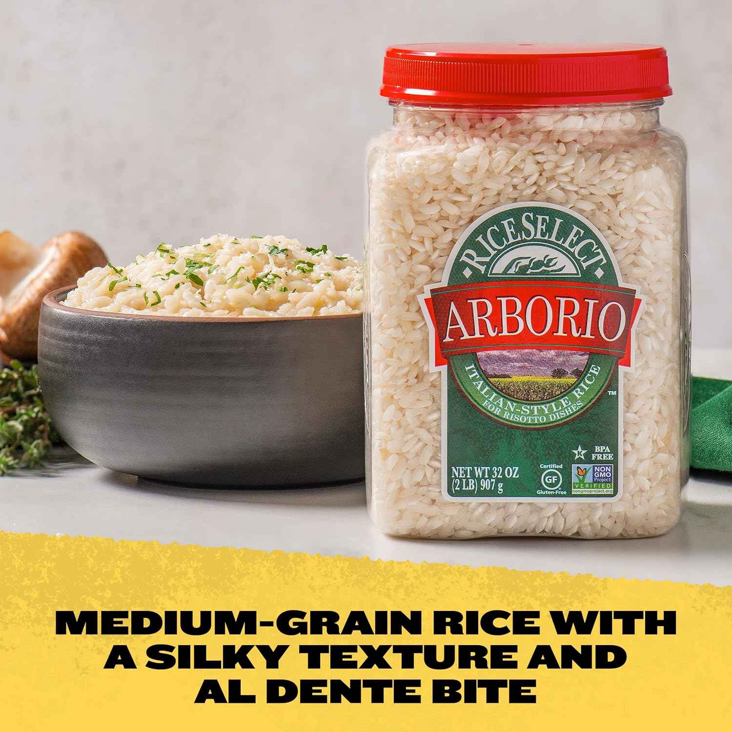 RiceSelect Arborio Rice for Italian Risotto, Premium Gluten-Free Pantry Gift for Housewarming and Hostess Presentation, 32-Ounce Jar