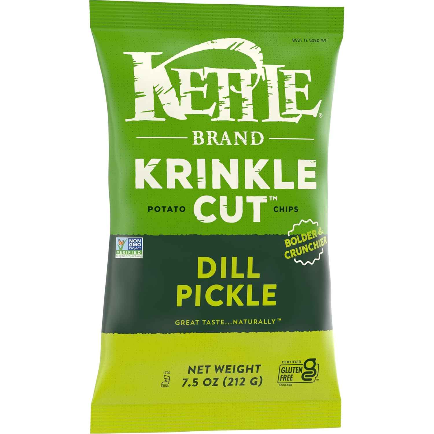 Kettle Brand Krinkle Cut Dill Pickle Chips – Hearty 7.5 oz Snack for Camping, Backyard BBQs, and Tailgate Lots