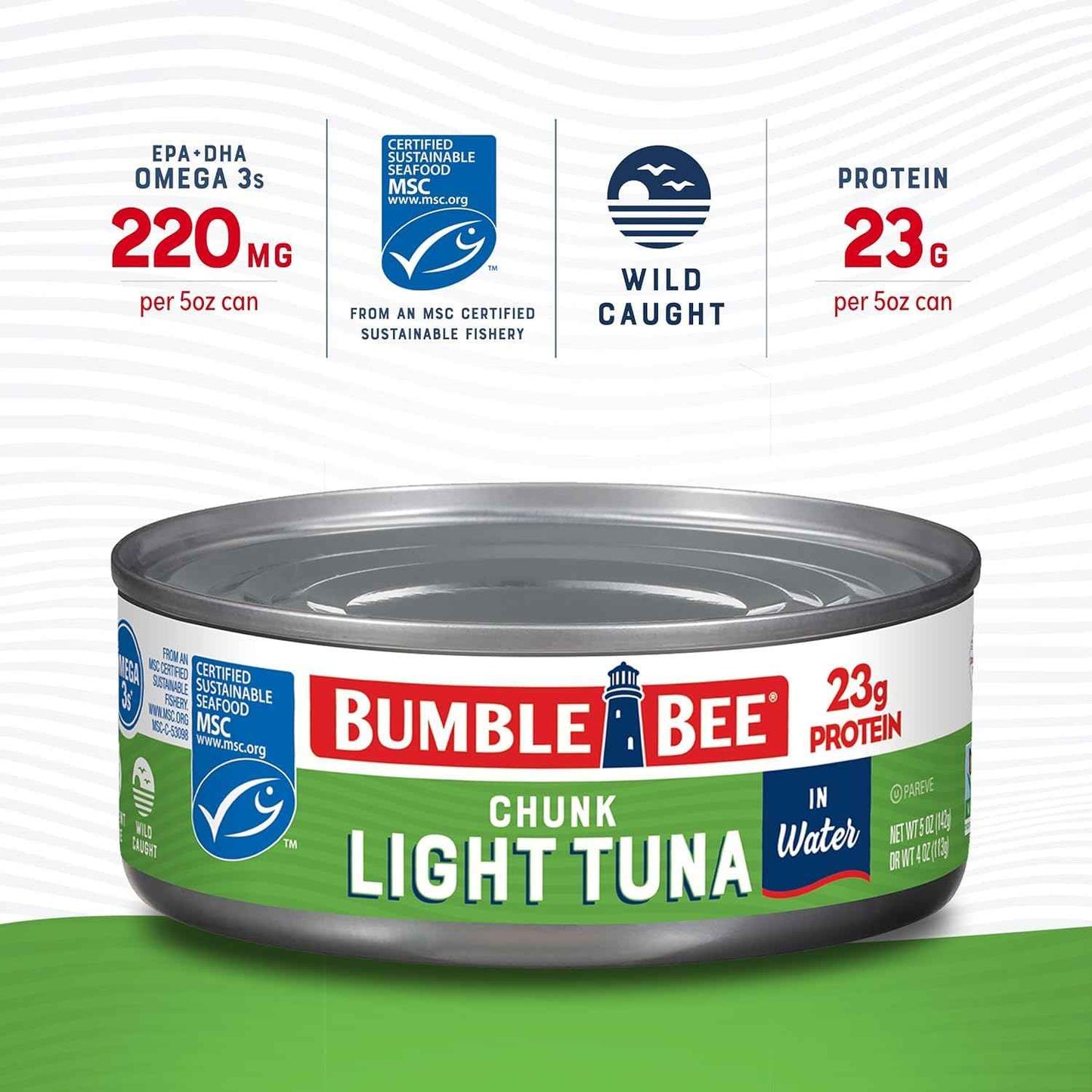 Bumble Bee Chunk Light Tuna in Water – Lean Protein Staple for Your High-Protein Meal Prep Fridge, 5 oz Cans