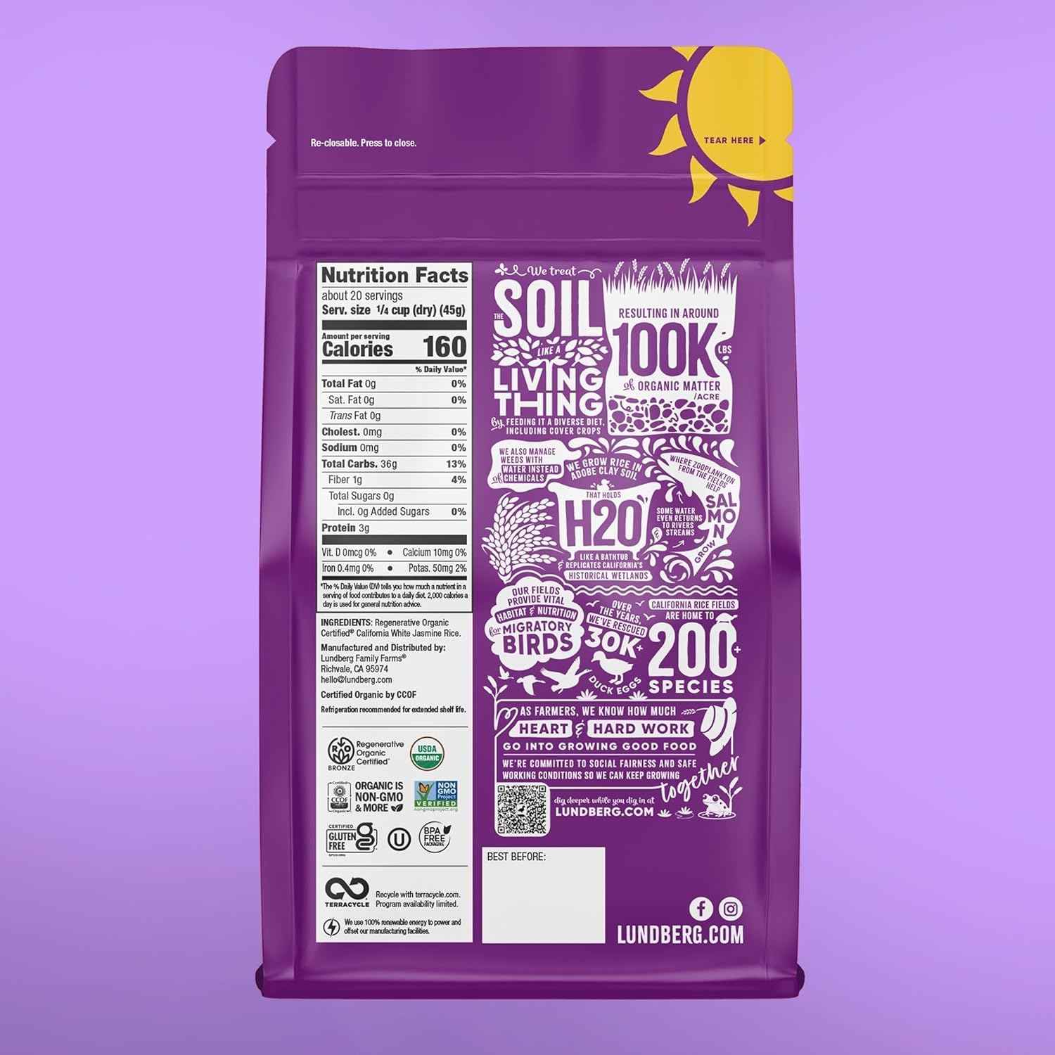 Lundberg Family Farms Organic Jasmine Rice – Clean Pantry Staple for Mindful Home Cooks, Non-GMO Everyday Side