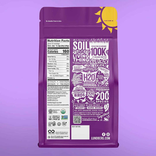 Lundberg Family Farms Organic Jasmine Rice – Clean Pantry Staple for Mindful Home Cooks, Non-GMO Everyday Side