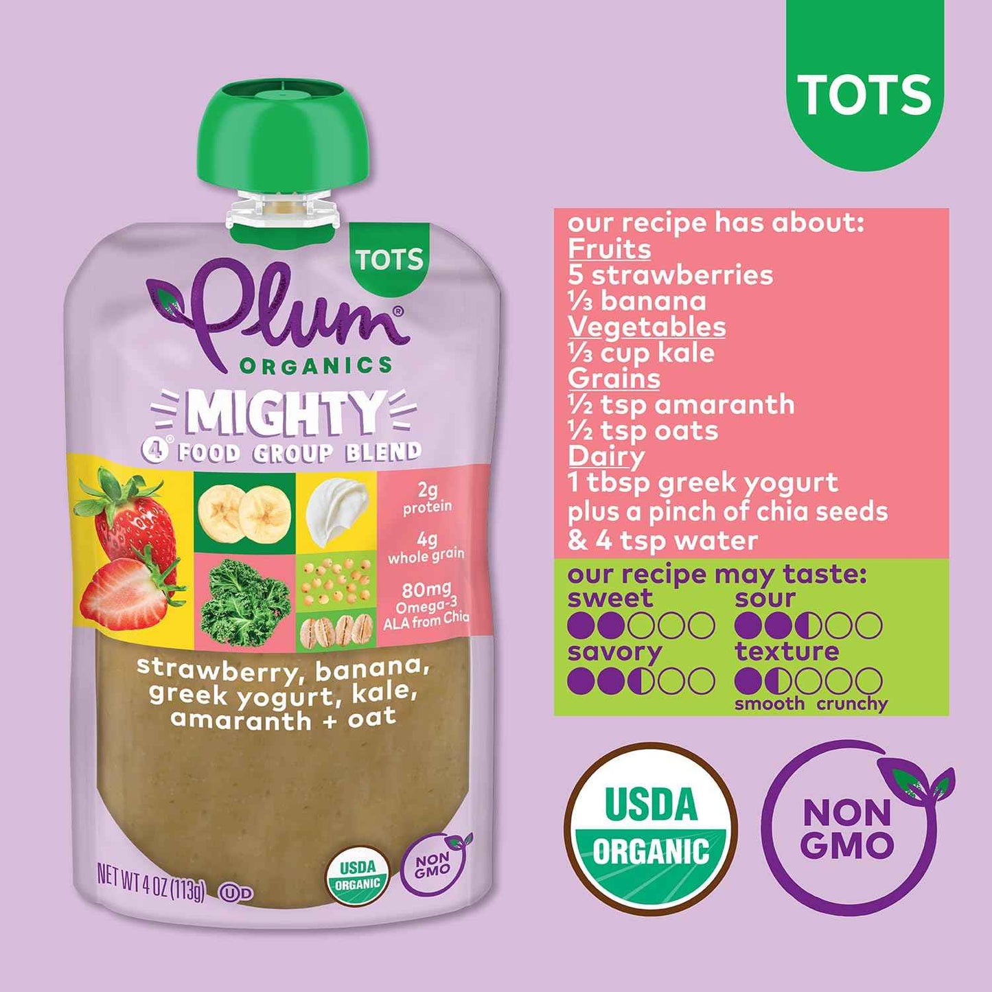 Plum Organics Mighty 4 Toddler Food Pouch – Daycare Lunchbox Snack for Picky Eaters 12+ Months