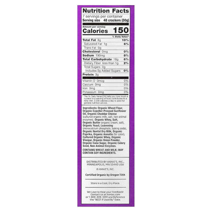 Annie's Organic Cheddar Bunnies Extra Cheddar – After-School Snack for Kids, Baked with Real Cheese, 7.5 oz