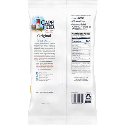 Cape Cod Kettle Cooked Original Sea Salt Chips 5oz – Non-GMO Gluten-Free Snack for Clean Eating Routines