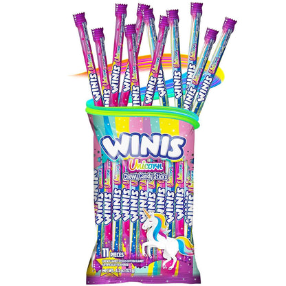 Winis Unicorn Cotton Candy Chewy Taffy Swirls – Non-Melting Candy for Picnics, Pool Parties, and Summer Road Trips | 4.3 Oz Sharing Bag, 11 Individually Wrapped Sticks