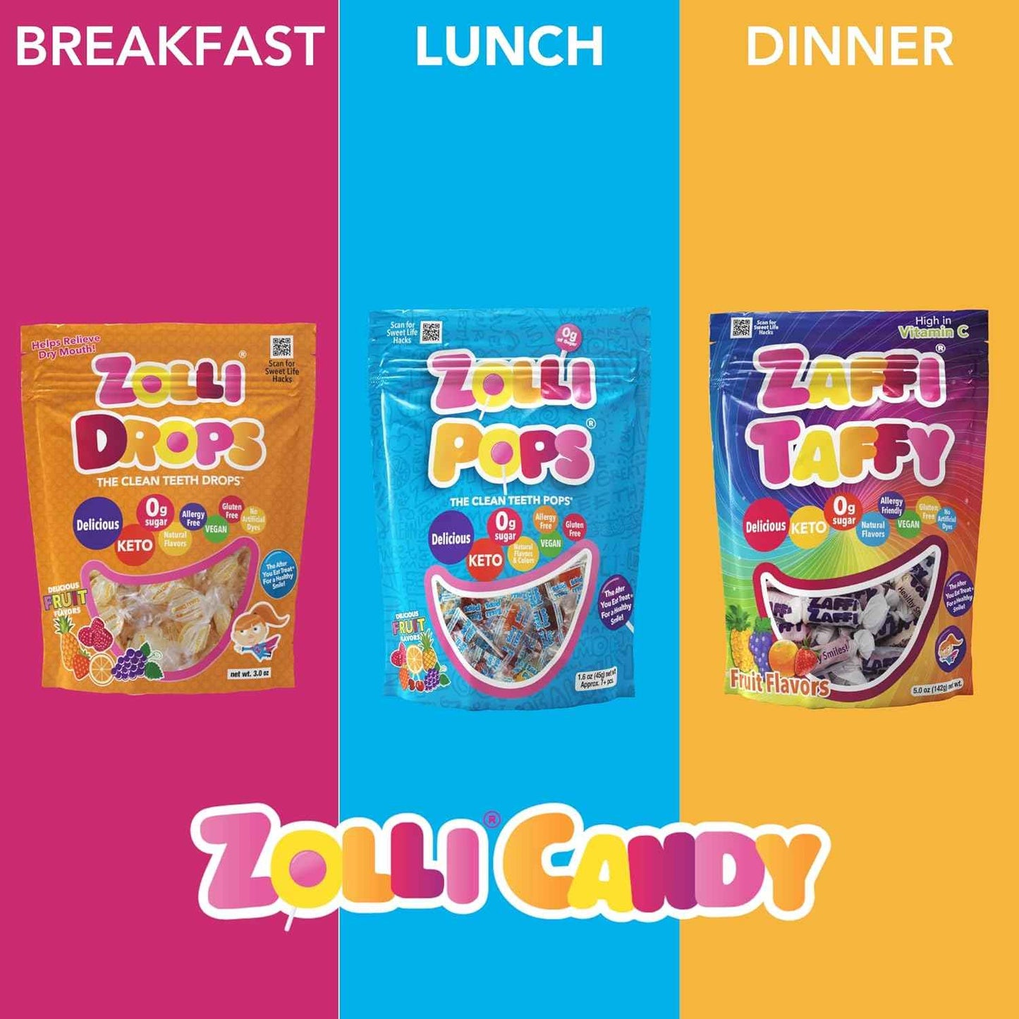 Zollipops Sugar Free Taffy 3 Oz – Portable Travel Candy for Road Trips, Camping and Hiking