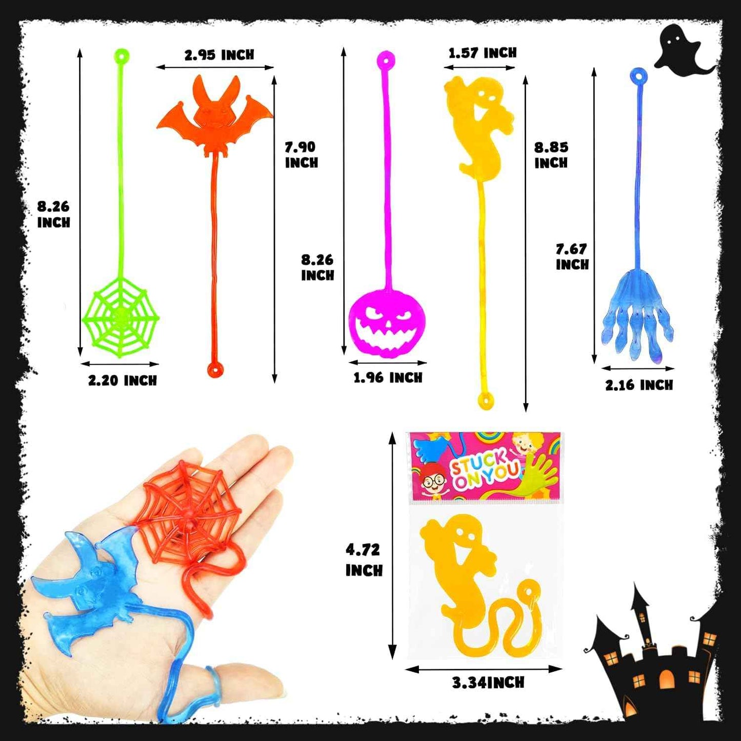 Kids Halloween Gift Bag Stuffer – 42 PCS Sticky Hand and Spooky Shape Novelty Toys for Birthday Party Favors and Trick or Treat Surprise Bags