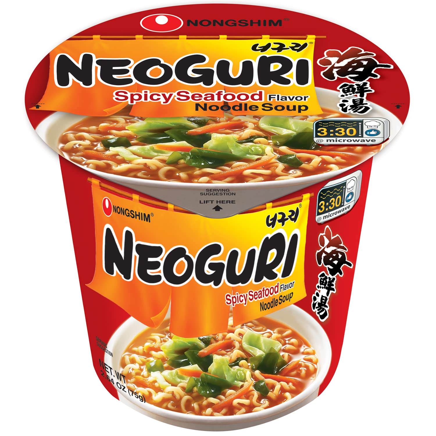 Nongshim Neoguri Spicy Seafood Ramyun – Single-Serve Microwave Cup for Clutter-Free Countertops and Intentional Kitchens, 6-Pack