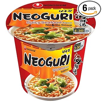 Nongshim Neoguri Spicy Seafood Ramyun – Single-Serve Microwave Cup for Clutter-Free Countertops and Intentional Kitchens, 6-Pack