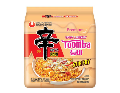 Nongshim Shin Toomba Spicy Creamy Stir Fry Ramen – Quick 4-Minute Desk Lunch for Busy Office Professionals, Pack of 4
