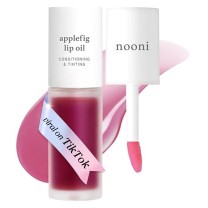 NOONI Korean Lip Oil - Applefig | Long-Lasting, Moisturizing, Plumping, Revitalizing for Dry Lips, Waterproof, No Peel Off, Hydrating, Nourishing Crystal Clear, 0.12 FL Oz