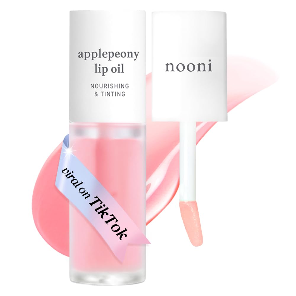 NOONI Korean Lip Oil - Applepeony | Long-Lasting, Moisturizing, Plumping, Revitalizing for Dry Lips, Waterproof, No Peel Off, Hydrating, Stocking Stuffers, Cute Stuff, 0.12 FL Oz