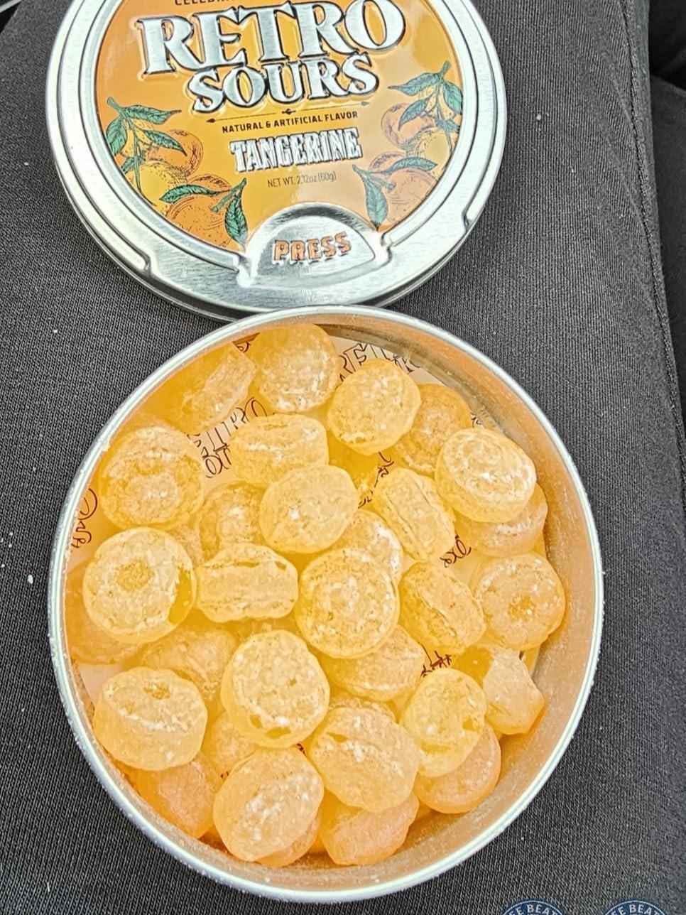 Iconic Candy Retro Sours Hard Tangy Candy Tin – Vintage Holiday Stocking Stuffer, Tangerine Flavored Novelty Gift