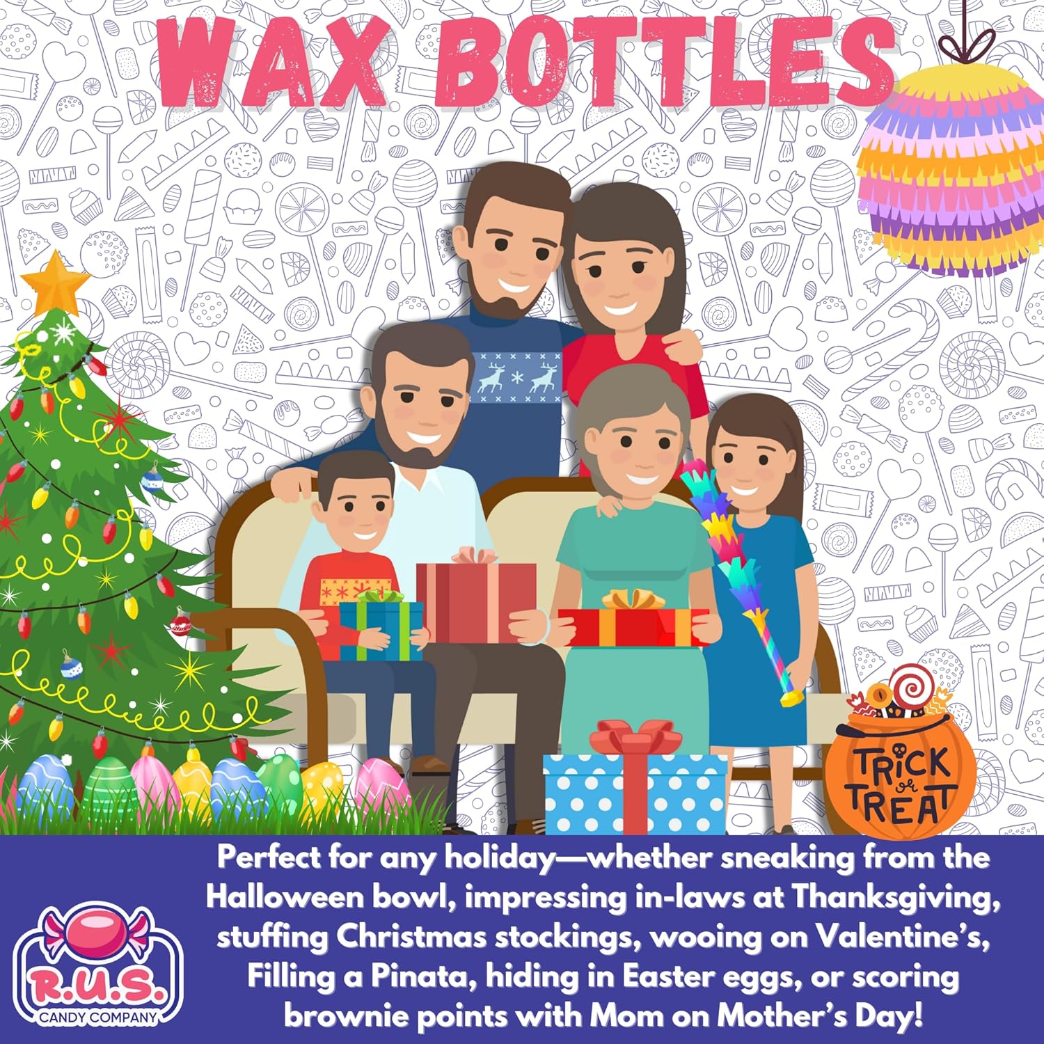 Nostalgic Wax Bottle Candy Bulk – 1/2 Lb Party Pack with 5 Fruity Flavors for Kids Birthday Goodie Bags