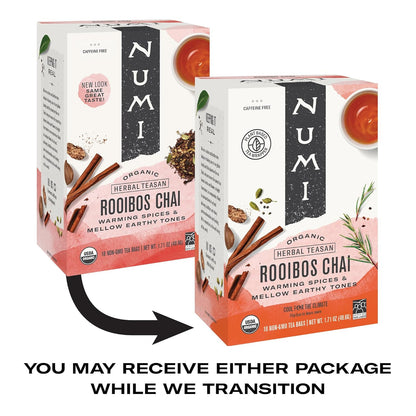Numi Organic Rooibos Chai Tea – Caffeine-Free Herbal Blend for Evening Wind-Down Ritual, Calming Cup Before Bed