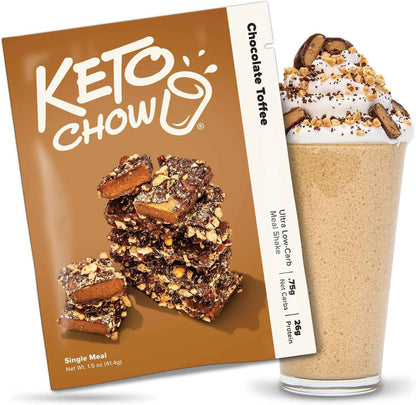 Keto Chow Chocolate Toffee Shake Powder – Mindful Keto Meal Replacement for Daily Self-Care Rituals
