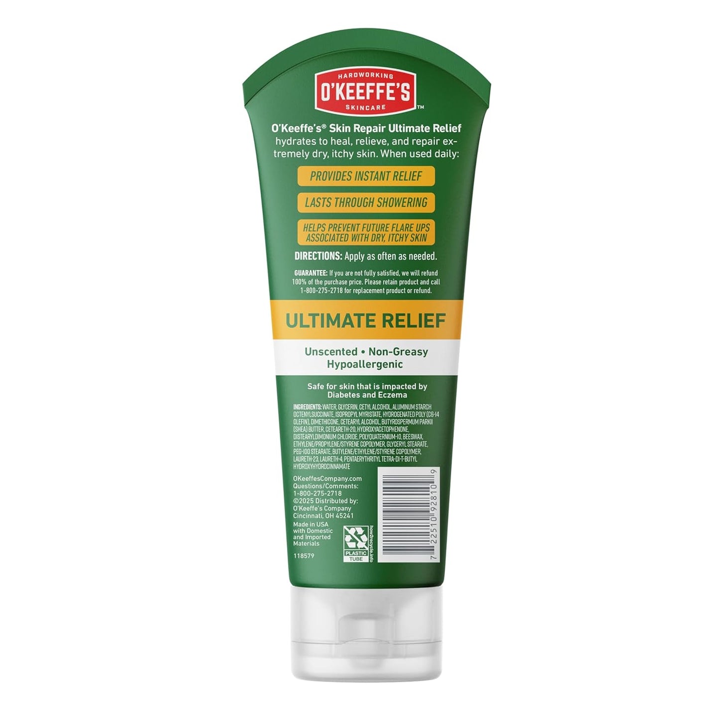 O'Keeffe's Skin Repair Body Cream – Nightly Hydration Ritual for Severe Dry Skin, 7oz Scent-Free Tube