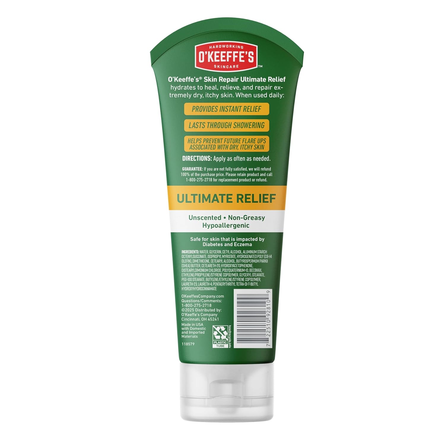 O'Keeffe's Skin Repair Body Cream – Nightly Hydration Ritual for Severe Dry Skin, 7oz Scent-Free Tube