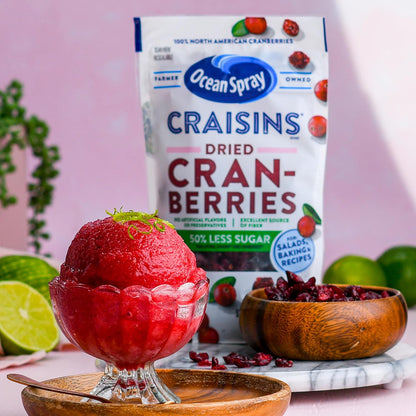 Ocean Spray Craisins 50% Less Sugar Dried Cranberries — Peanut Free Lunchbox Snack for School Safe After School Munching