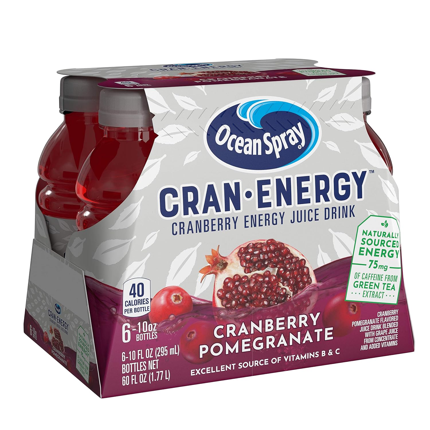Ocean Spray® Cran-Energy™ Cranberry Pomegranate Energy Drink – 75mg Natural Caffeine for Focused Office Hours and Midday Productivity