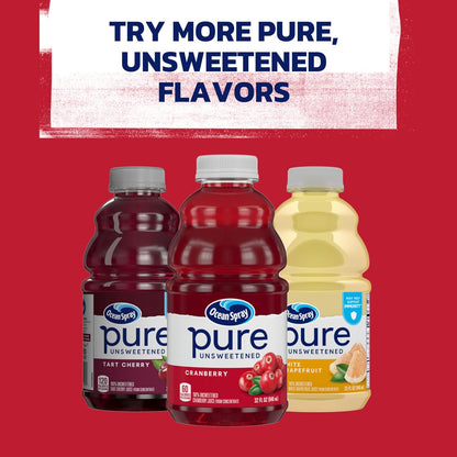 Ocean Spray® Pure Unsweetened Cranberry Juice – Office Desk Mixer for Focused Workdays, 32 Fl Oz Bottle