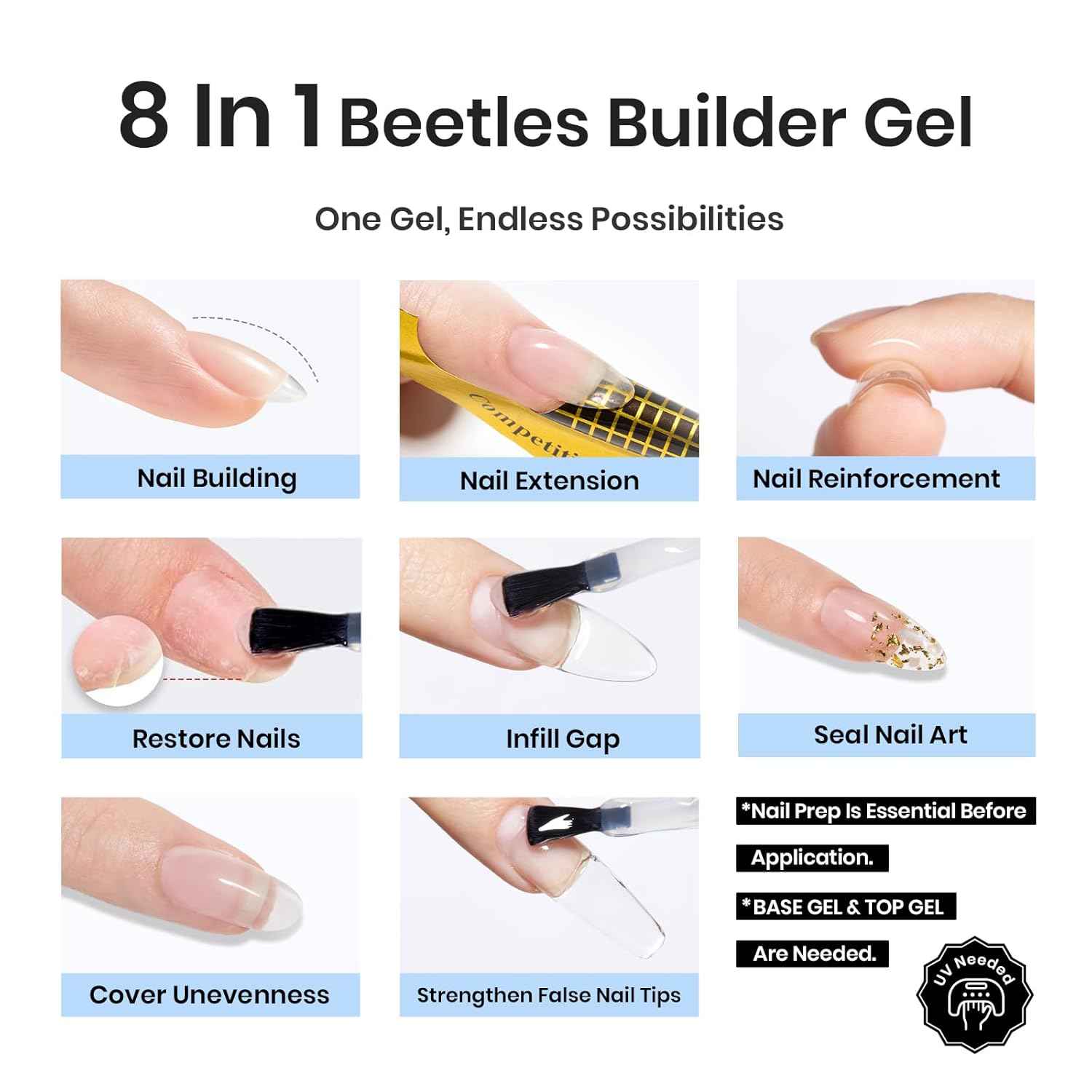 Beetles Clear Builder Gel for Nails – Streamlined Single-Bottle Nail Strengthening Gel, Clean Simple Self-Leveling Formula