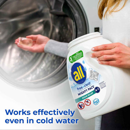 All Mighty Pacs Laundry Detergent – Dye-Free and Perfume-Free Formula for Allergy-Safe Family Laundry