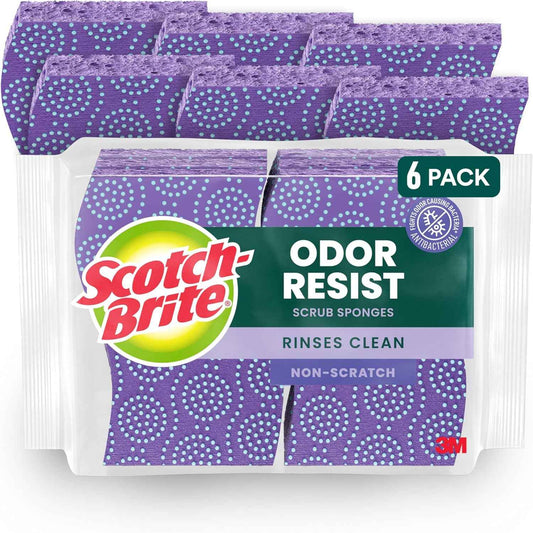 Scotch-Brite Odor Resist Non-Scratch Scrub Sponge – Heavy-Duty Dish Sponges for Fast Kitchen Cleanup