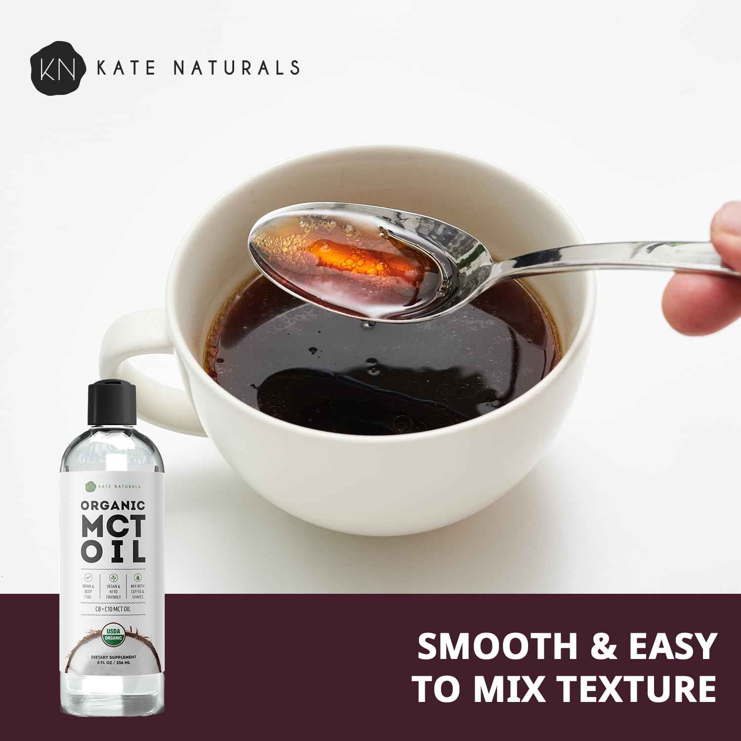 Kate Naturals MCT Oil – Calming Bedtime Self-Care Ritual, Pure C8 C10 Coconut for Skin and Coffee