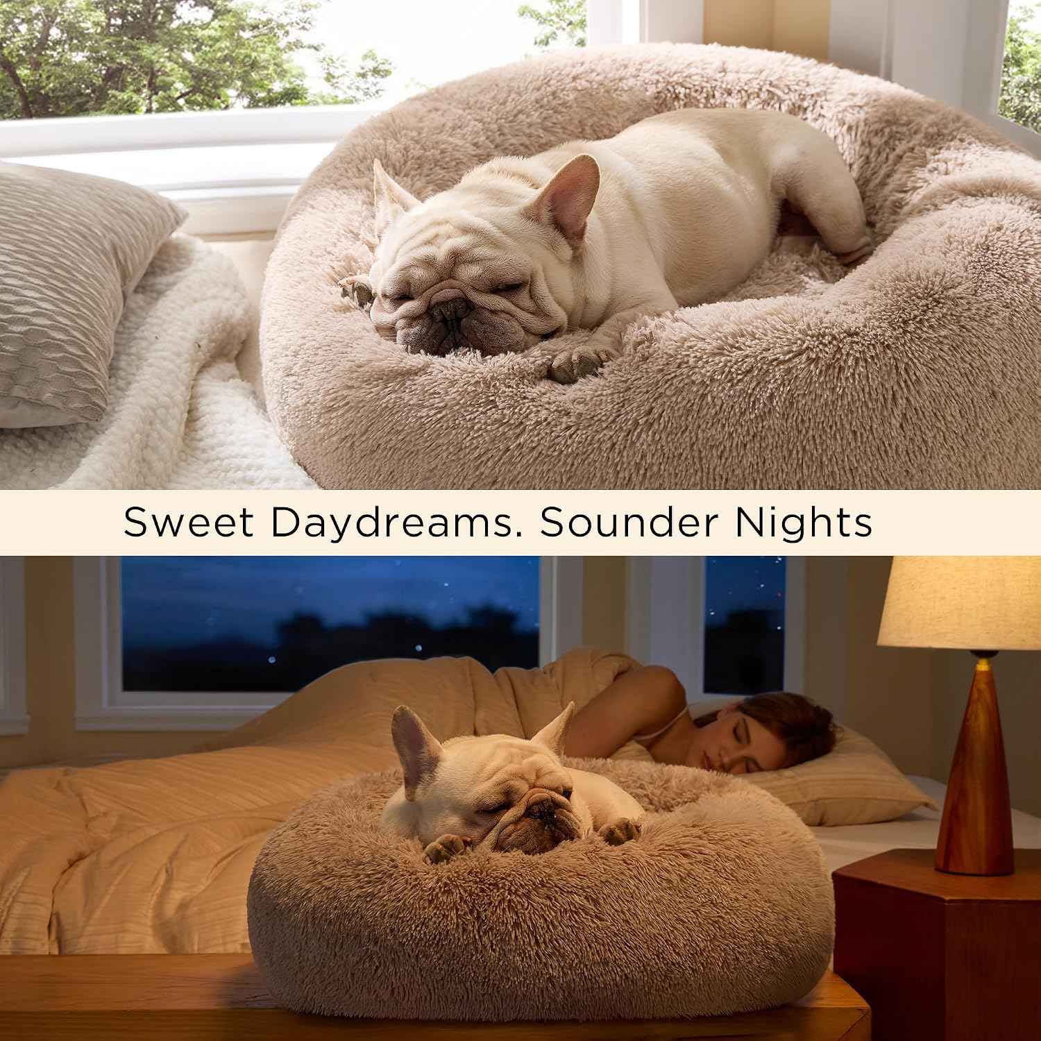 Bedsure Calming Donut Pet Bed – Anxiety Relief Nest for Restful Sleep, 30 inch Round Anti-Slip Washable Cat and Dog Bed