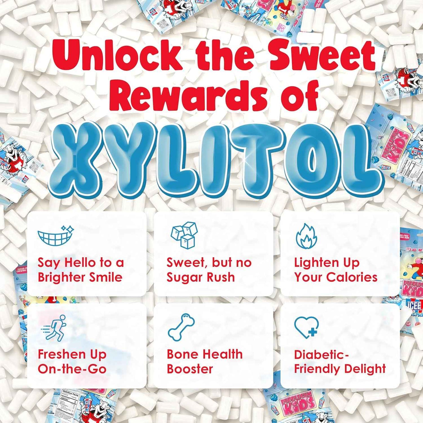 Bubblegum Kids Chiclet Gum – Guilt-Free Chewing Ritual for Adults Cutting Sugar, Xylitol Sweetened