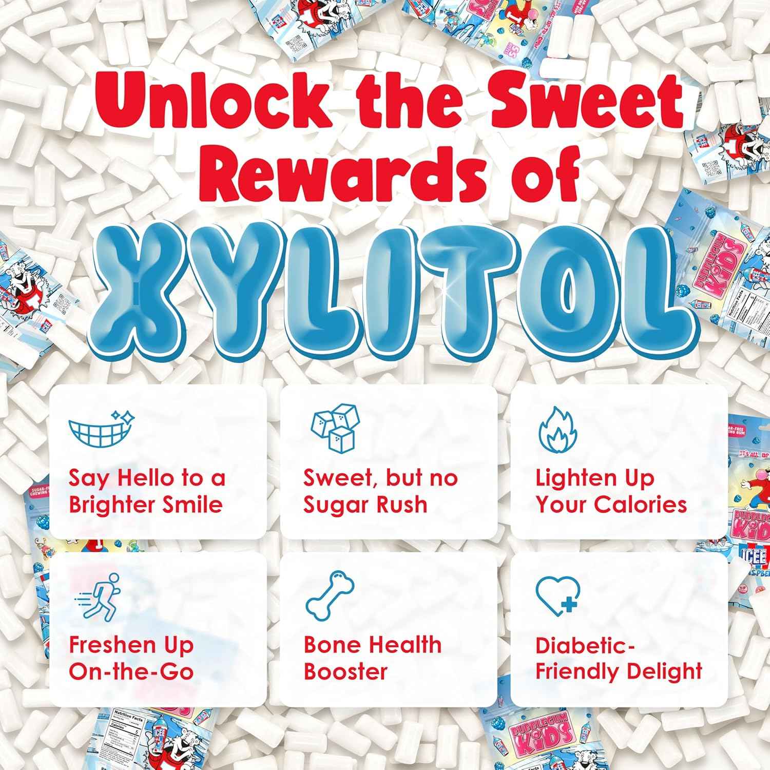 Bubblegum Kids Chiclet Gum – Guilt-Free Chewing Ritual for Adults Cutting Sugar, Xylitol Sweetened
