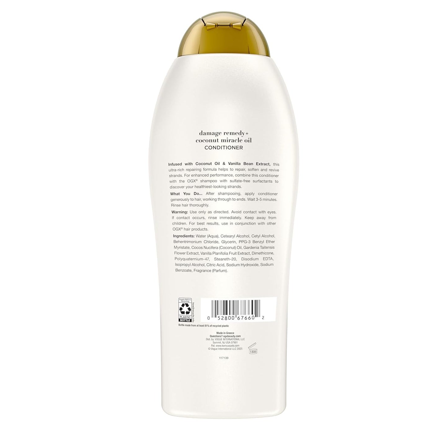 OGX Coconut Miracle Oil Conditioner – Tropical Coconut-Vanilla Scent for Sensory Showers