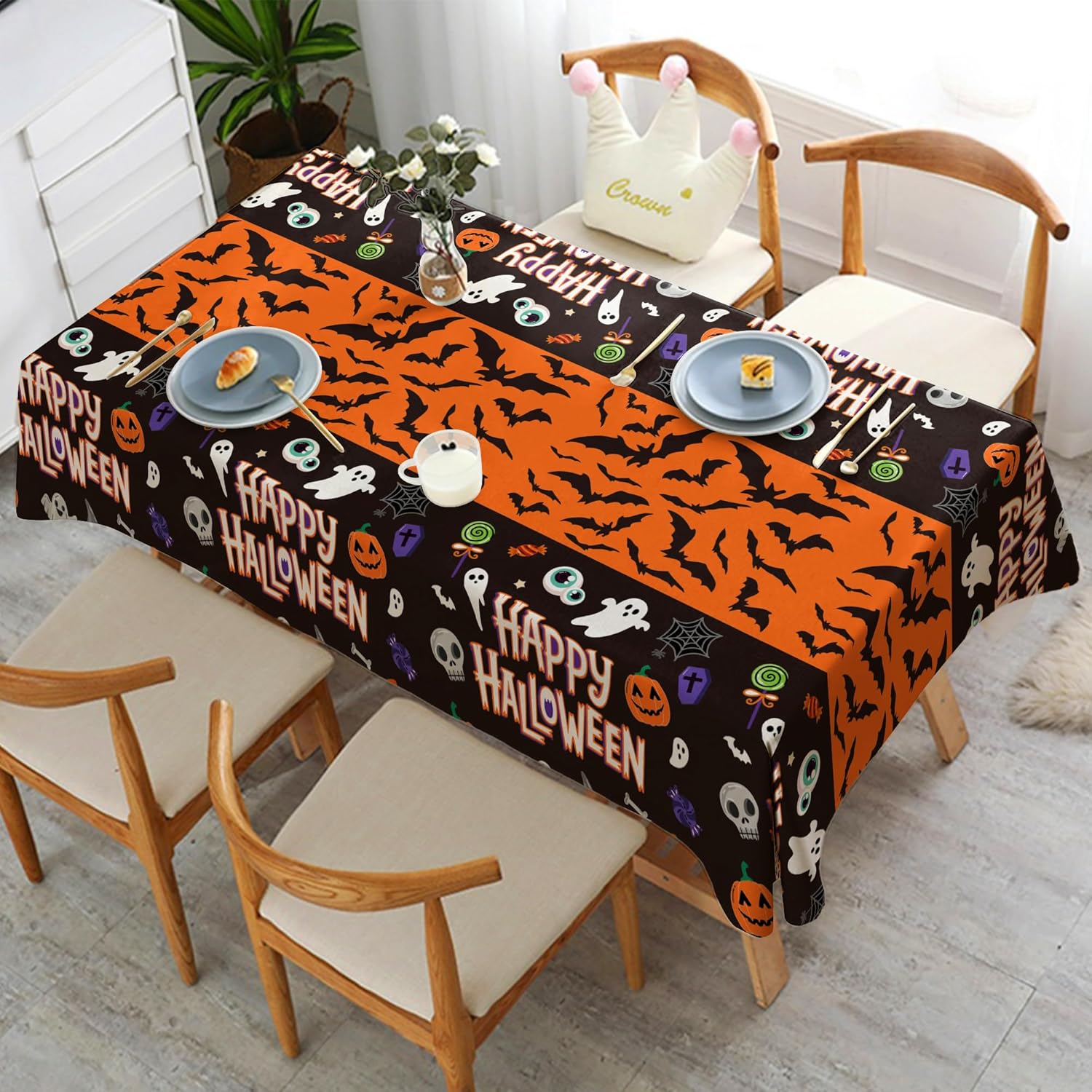 OHOME Outdoor Halloween Tablecloth 2-Pack – Weather-Resistant Polyester Cover for Patio and Yard Parties