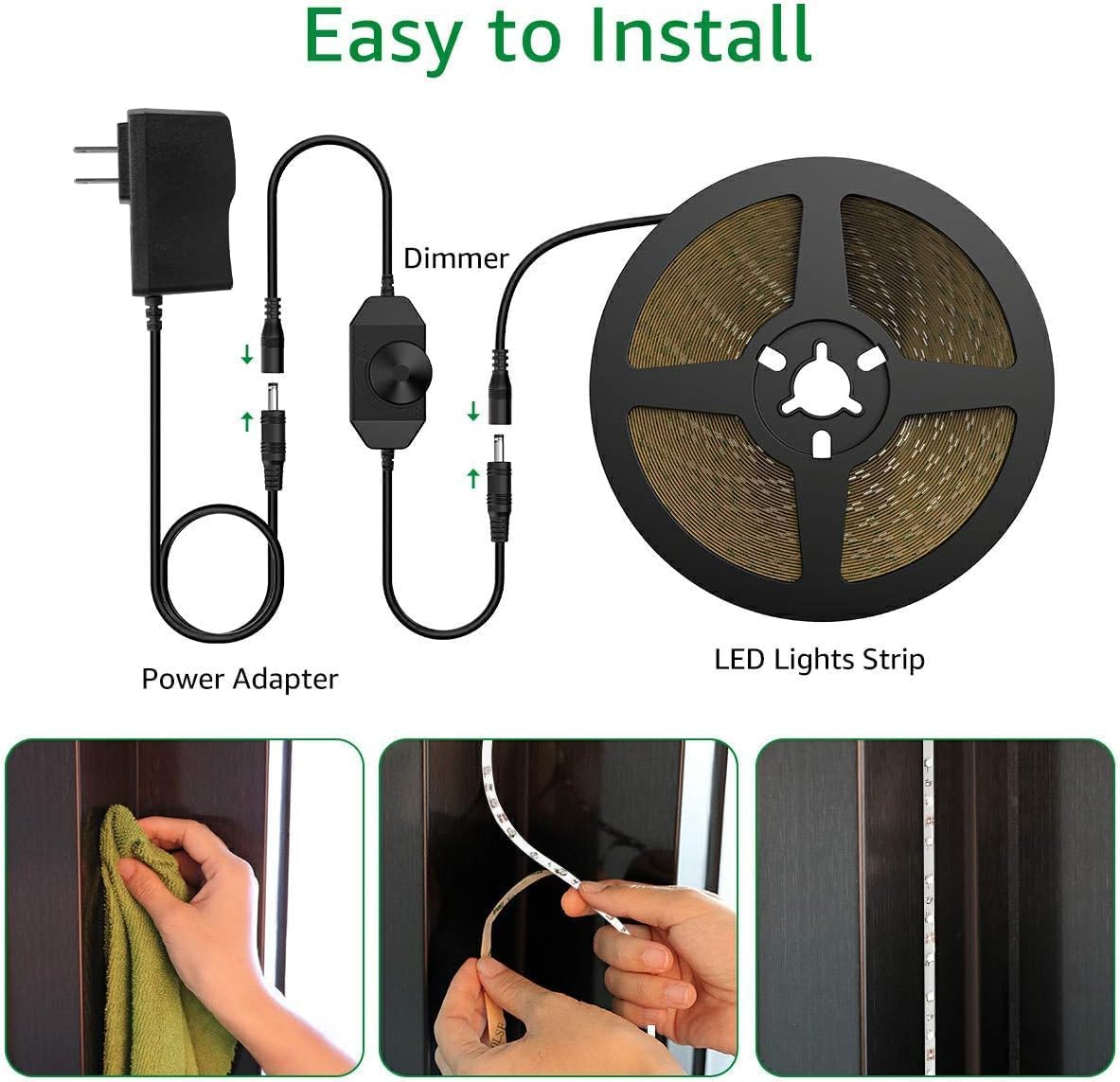 Olafus 12V LED Strip Lights Safe for Kids and Pets, Dimmable Under Cabinet Lighting for Kitchen and Nursery