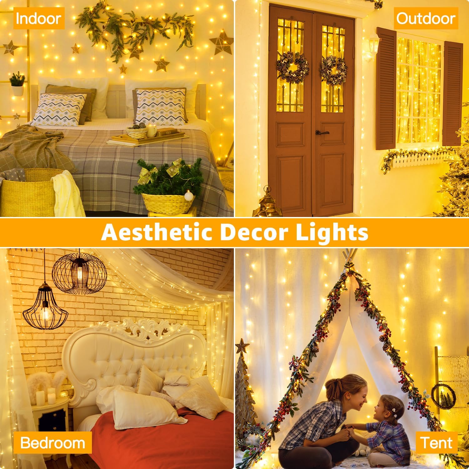 Ollny 120LED Fairy String Lights – Cozy Bedroom Aesthetic and Living Room Mood Decor with Warm White Glow