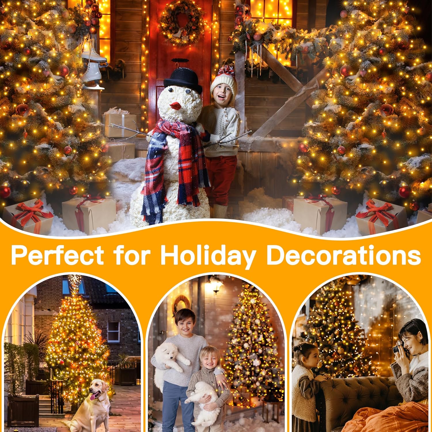 Ollny Cascading Christmas Tree Lights – Cozy Living Room Decor with 400 Warm LEDs and 8 Lighting Modes