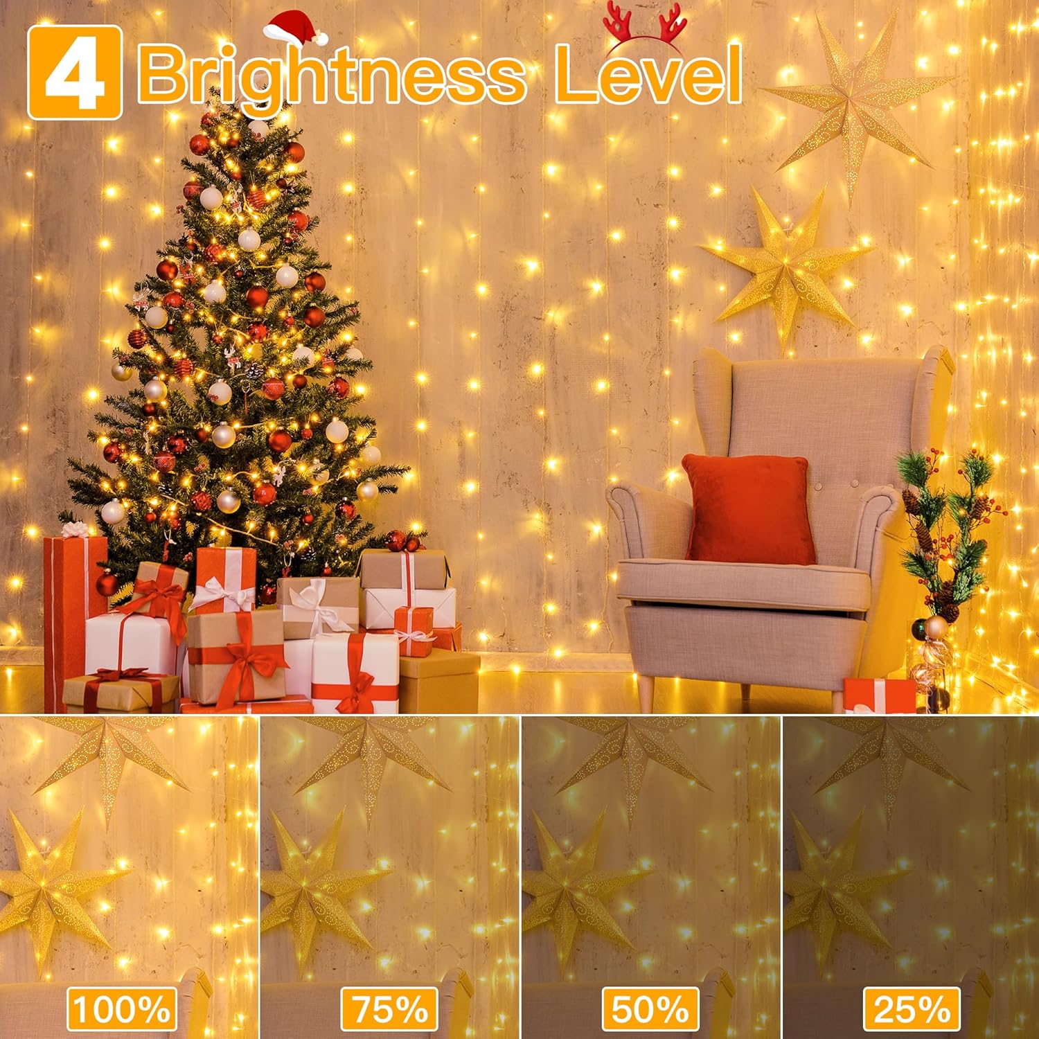 Ollny Curtain Lights 6.6x6.6ft – Thoughtful Birthday Gift for Her with Remote, Timer, and 8 Romantic Lighting Modes