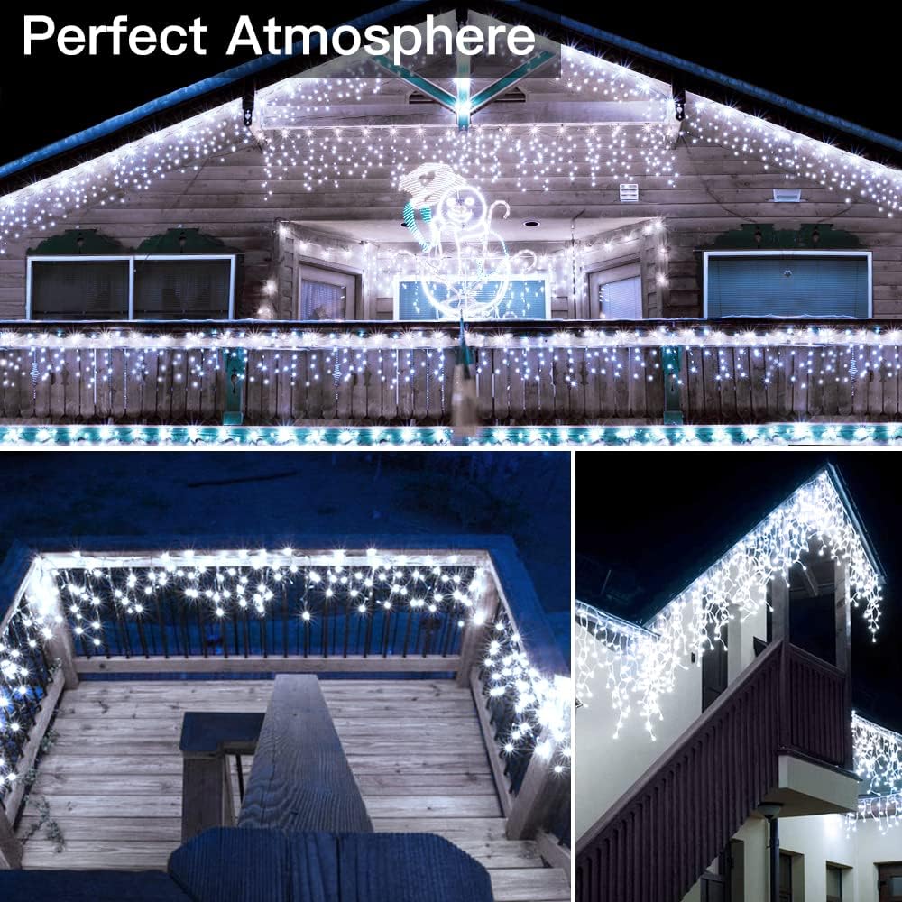 Ollny Icicle Lights 720 LED 60FT – Connectable Outdoor Patio String Lights, Waterproof Cascading Drops for Backyard, Porch and Eaves